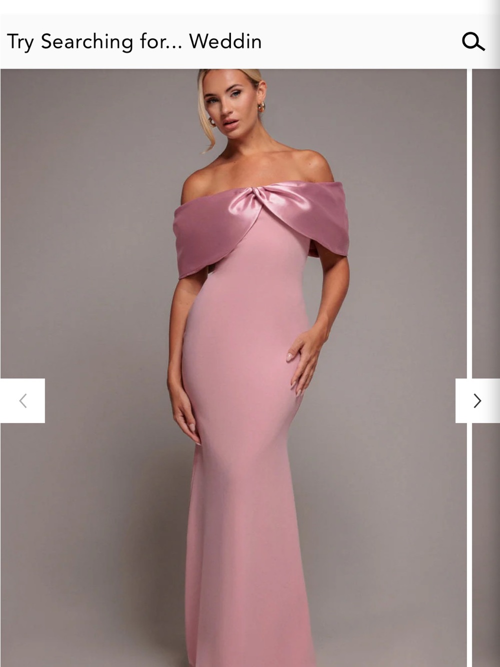 Off-Shoulder Satin Trim Mermaid Gown in Dusty Rose